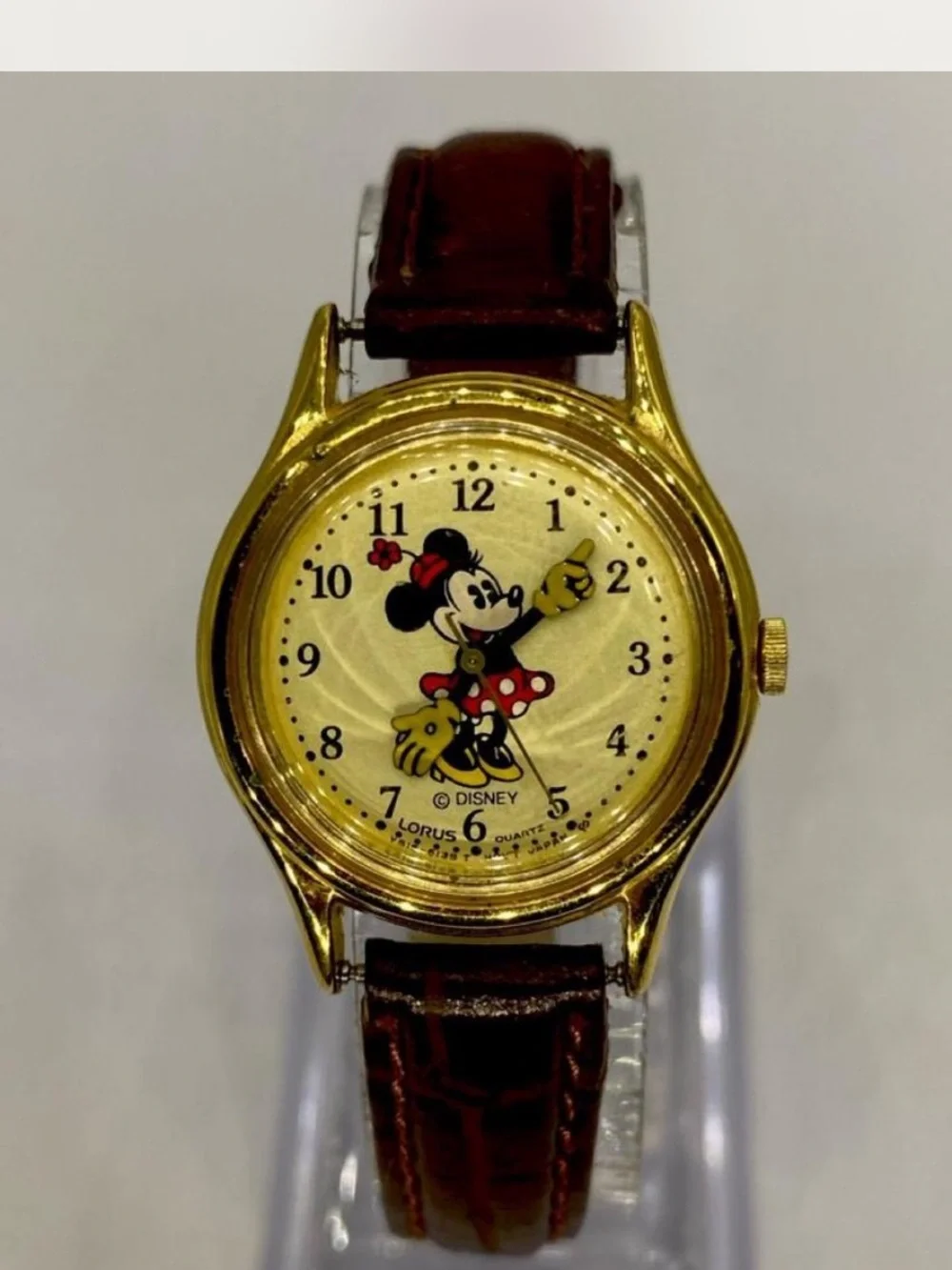 *** Disney ^^^ Minnie Mouse Gold-Tone Watch / Tan Leather Strap * Collectors ^^